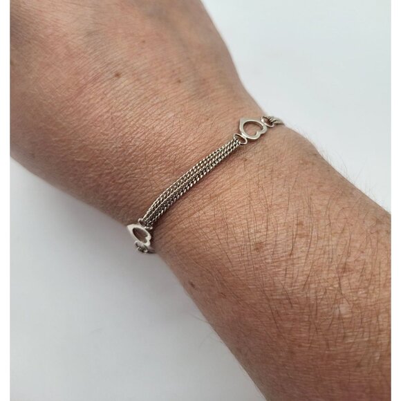 Sterling Silver 925 India Multi Strand Curb Chain Bracelet with Cutout Hearts - Picture 8 of 8